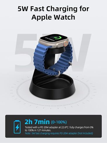 حامل شاحن ساعة لساعة أبل، حامل شاحن iWatch لسلسلة ساعات Apple 11/10/Ultra 3/2/SE 3/9/8/7 5 واط قاعدة شحن مغناطيسية سريعة، شحن iWatch مع صينية مجوهرات صغيرة بجانب السرير in Kuwait