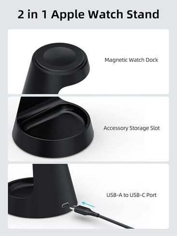 حامل شاحن ساعة لساعة أبل، حامل شاحن iWatch لسلسلة ساعات Apple 11/10/Ultra 3/2/SE 3/9/8/7 5 واط قاعدة شحن مغناطيسية سريعة، شحن iWatch مع صينية مجوهرات صغيرة بجانب السرير in Kuwait