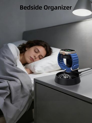 حامل شاحن ساعة لساعة أبل، حامل شاحن iWatch لسلسلة ساعات Apple 11/10/Ultra 3/2/SE 3/9/8/7 5 واط قاعدة شحن مغناطيسية سريعة، شحن iWatch مع صينية مجوهرات صغيرة بجانب السرير in Kuwait