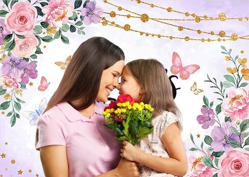CHAIYA 7X5ft Happy Mother's Day Backdrop Mother's Day Background Mothers Day Banner Pink Flower Background Mother's Day Party Banner in Saudi Arabia