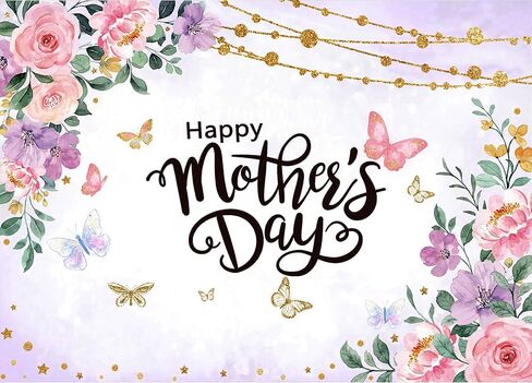 CHAIYA 7X5ft Happy Mother's Day Backdrop Mother's Day Background Mothers Day Banner Pink Flower Background Mother's Day Party Banner in Saudi Arabia