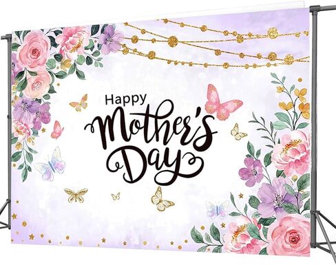 CHAIYA 7X5ft Happy Mother's Day Backdrop Mother's Day Background Mothers Day Banner Pink Flower Background Mother's Day Party Banner in Saudi Arabia