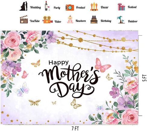 CHAIYA 7X5ft Happy Mother's Day Backdrop Mother's Day Background Mothers Day Banner Pink Flower Background Mother's Day Party Banner in Saudi Arabia