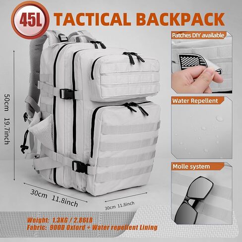LUPU TACTICAL 45L Backpack for Men and Women 3 Days Assault Pack Outdoor Travel Hiking Camping Rucksack with Molle Webbing (White) in Saudi Arabia