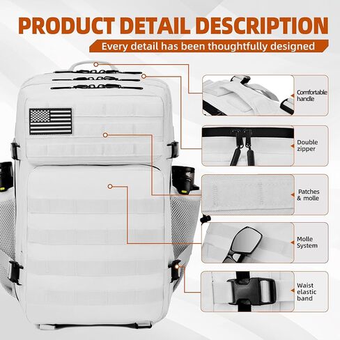 LUPU TACTICAL 45L Backpack for Men and Women 3 Days Assault Pack Outdoor Travel Hiking Camping Rucksack with Molle Webbing (White) in Saudi Arabia