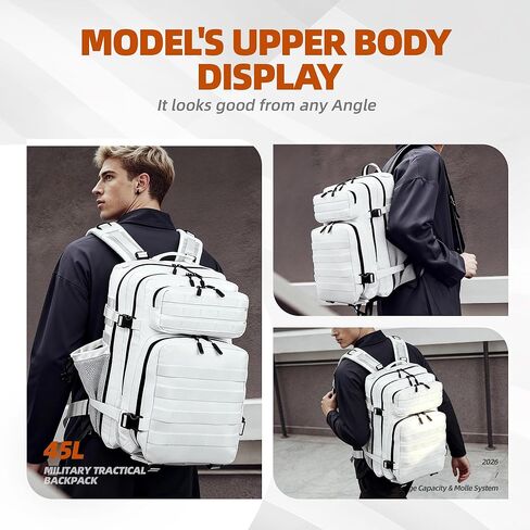 LUPU TACTICAL 45L Backpack for Men and Women 3 Days Assault Pack Outdoor Travel Hiking Camping Rucksack with Molle Webbing (White) in Saudi Arabia