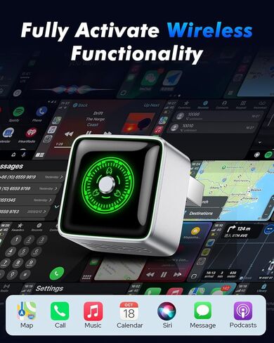 محول CarPlay اللاسلكي - مفتاح متعدد الأجهزة بنقرة واحدة للرحلات العائلية، إعادة الاتصال التلقائي السريع، CarPlay وAndroid Auto، iOS 10+/Android 11+، زر متعدد الوظائف، ترقية OTA in Kuwait