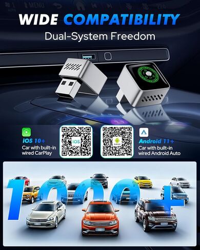 محول CarPlay اللاسلكي - مفتاح متعدد الأجهزة بنقرة واحدة للرحلات العائلية، إعادة الاتصال التلقائي السريع، CarPlay وAndroid Auto، iOS 10+/Android 11+، زر متعدد الوظائف، ترقية OTA in Kuwait
