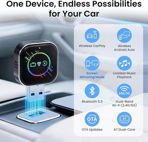 ELECROW Wireless CarPlay Adapter for iPhone＆Android - 3 in 1 Dual Band WiFi 2.4G/5G & Bluetooth 5.3 Airplay Mirror Link CarPlay Dongle with USB-A/Type-C Port, Plug & Play, OTA Update in Saudi Arabia