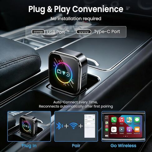ELECROW Wireless CarPlay Adapter for iPhone＆Android - 3 in 1 Dual Band WiFi 2.4G/5G & Bluetooth 5.3 Airplay Mirror Link CarPlay Dongle with USB-A/Type-C Port, Plug & Play, OTA Update in Saudi Arabia