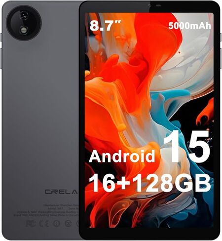 جهاز لوحي Crelander 8.7 بوصة Android 15، 16 جيجابايت + 128 جيجابايت Android مع HD IPS 1340 × 800، كاميرا 5 ميجابكسل + 13 ميجابكسل، بطارية 5000 مللي أمبير، بلوتوث/واي فاي، جهاز لوحي Android صغير مع حافظة (إصدار مطور) in Kuwait