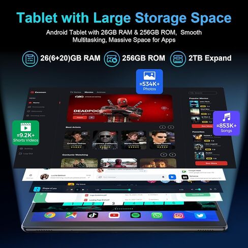 جهاز لوحي Android مع لوحة مفاتيح، 2026 Android 15 Tablet 10 بوصة، 26 جيجابايت + 256 جيجابايت + 2 تيرابايت توسيع، كمبيوتر لوحي إلكتروني مع Gemini، 8-Core، 8000 مللي أمبير، 5G WiFi، GMS، 2 في 1 جهاز لوحي مع حافظة/ماوس/قلم (حافظة فضية) in Kuwait