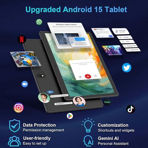 جهاز لوحي Android مع لوحة مفاتيح، 2026 Android 15 Tablet 10 بوصة، 26 جيجابايت + 256 جيجابايت + 2 تيرابايت توسيع، كمبيوتر لوحي إلكتروني مع Gemini، 8-Core، 8000 مللي أمبير، 5G WiFi، GMS، 2 في 1 جهاز لوحي مع حافظة/ماوس/قلم (حافظة فضية) in Kuwait