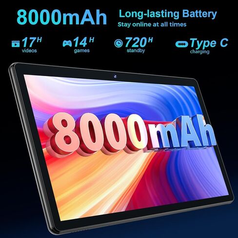 جهاز لوحي Android مع لوحة مفاتيح، 2026 Android 15 Tablet 10 بوصة، 26 جيجابايت + 256 جيجابايت + 2 تيرابايت توسيع، كمبيوتر لوحي إلكتروني مع Gemini، 8-Core، 8000 مللي أمبير، 5G WiFi، GMS، 2 في 1 جهاز لوحي مع حافظة/ماوس/قلم (حافظة فضية) in Kuwait
