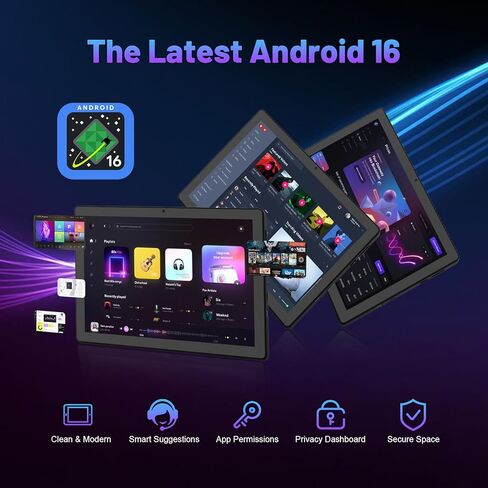 تابلت Gleeso، أحدث جهاز لوحي Android 16 مقاس 10 بوصة، 20 جيجابايت + 64 جيجابايت + 2 تيرابايت TF، بطارية 6000 مللي أمبير في الساعة، كاميرا مزدوجة، Widevine L1، معرف الوجه، WiFi 6، BT 5.4، أجهزة لوحية 2 في 1 مع حافظة واقية لقلم لوحة المفاتيح والماوس in Kuwait