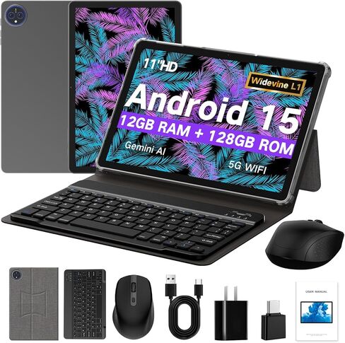 تابلت JUNYANG، 11 بوصة Android 15 مع لوحة مفاتيح/حافظة/ماوس، 12 جيجابايت + 128 جيجابايت + 2 تيرابايت قابلة للتوسيع، أجهزة لوحية ثماني النواة بتقنية الذكاء الاصطناعي مع واي فاي 6، بطارية 8000 مللي أمبير في الساعة، شاشة لمس كبيرة عالية الدقة، جهاز لوحي 2 في in Kuwait