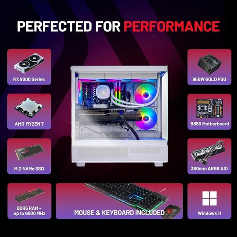 كمبيوتر الألعاب Skytech Gaming Azure 3، AMD Ryzen 7 9700X 3.8 جيجا هرتز، AMD RX 9070XT 16 جيجا بايت VRAM، 1 تيرابايت Gen4 NVMe SSD، 32 جيجا DDR5 RAM 6000، 850 وات Gold ATX 3 PSU، 360 ARGB AIO، WI-FI 5، Windows 11، سطح المكتب in Saudi Arabia