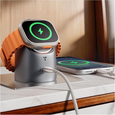 TORRAS Flasheye لشاحن ساعة Apple وشاحن iPhone، شاحن هاتف 2 في 1 GaN 45W USB C، كتلة شاحن حائط مدمجة قابلة للطي للسفر، بجانب السرير، شحن سريع لهاتف iPhone، iPad، AirPods، أبيض دافئ in Saudi Arabia