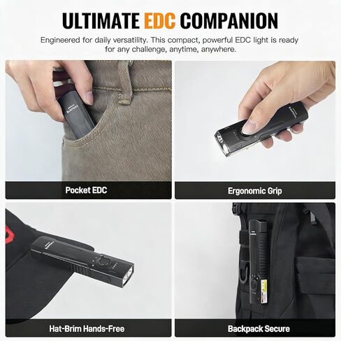 ThruNite Defender 3-in-1 Flat EDC Flashlight، 1600LM White LED، شعاع أخضر وأشعة فوق البنفسجية، USB-C مصباح جيب قابل للشحن، قاعدة مغناطيسية ومشبك مزدوج، IPX7 مقاوم للماء للمنزل والعمل والتخييم والطوارئ in Kuwait