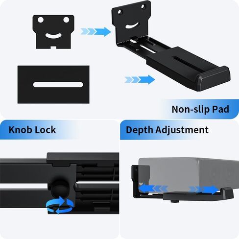 ETHU Universal Sound Bar Mounts Under TV, Heavy-Duty Soundbar Wall Mount with 44 LBS Capacity, Under TV Sound Bar Mount with Adjustable Hooks for 4"-7" Depth Soundbars, Space Saving Design in Saudi Arabia