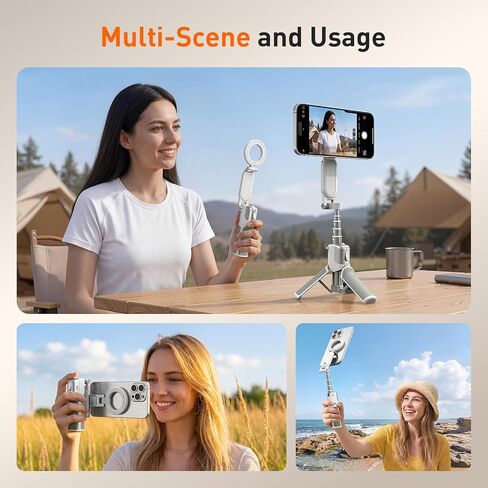 AMAZEAR Phone Camera Grip with Selfie Stick Tripod, Cellphone Accessories with Detachable Wireless Shutter Button for iPhone 16 17 Pro Max, Comfort Ergonomic Smartphone Handle Holder, White in Saudi Arabia