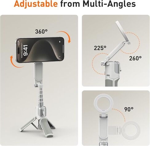 AMAZEAR Phone Camera Grip with Selfie Stick Tripod, Cellphone Accessories with Detachable Wireless Shutter Button for iPhone 16 17 Pro Max, Comfort Ergonomic Smartphone Handle Holder, White in Saudi Arabia