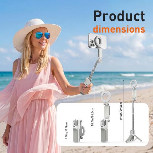 AMAZEAR Phone Camera Grip with Selfie Stick Tripod, Cellphone Accessories with Detachable Wireless Shutter Button for iPhone 16 17 Pro Max, Comfort Ergonomic Smartphone Handle Holder, White in Saudi Arabia