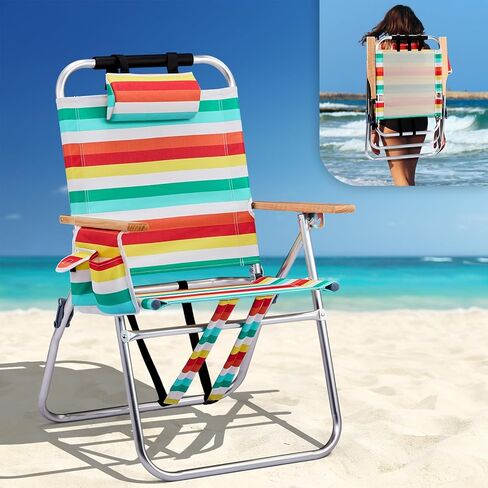 VINGLI 17" Tall Beach Chair, Aluminum Backpack Beach Chairs for Adults, Portable with Adjustable Straps, 3-Position Reclining, Cup Holder, High Lightweight Beach Chairs for Beach in Saudi Arabia