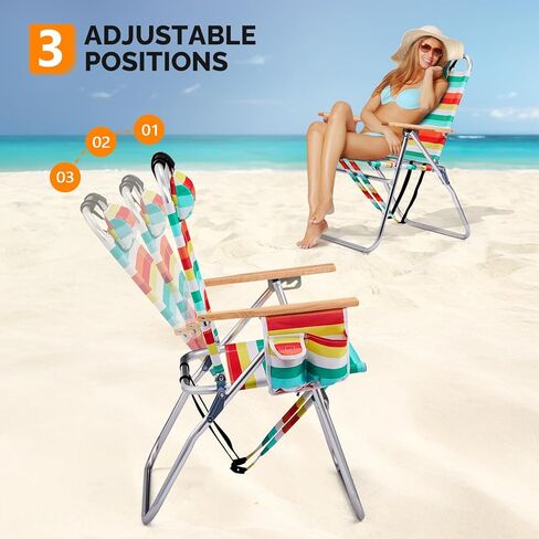 VINGLI 17" Tall Beach Chair, Aluminum Backpack Beach Chairs for Adults, Portable with Adjustable Straps, 3-Position Reclining, Cup Holder, High Lightweight Beach Chairs for Beach in Saudi Arabia