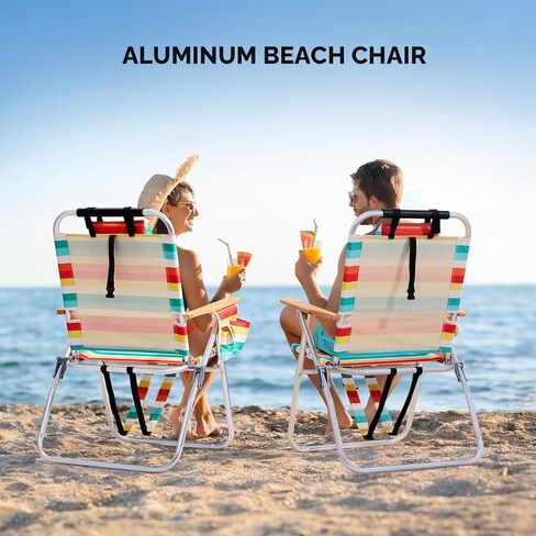 VINGLI 17" Tall Beach Chair, Aluminum Backpack Beach Chairs for Adults, Portable with Adjustable Straps, 3-Position Reclining, Cup Holder, High Lightweight Beach Chairs for Beach in Saudi Arabia