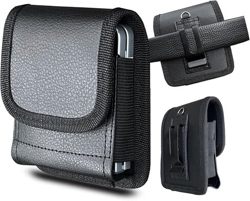 Flip Phone Holster for Samsung Galaxy Z Flip 7/6/5/4/3, Motorola Razr 60/50/40/Pro/Ultra/Plus, Cell Phone Holder Pouch Case with Metal Belt Clip and Belt Loop (PU-Black) in Saudi Arabia