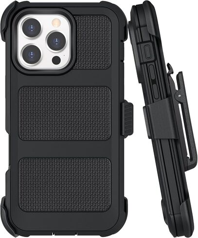حافظة بمشبك حزام متوافقة مع حافظة iPhone 16 Pro Defender مع حامل دوار 360 درجة - حماية شديدة التحمل ضد السقوط والصدمات، أسود in Kuwait