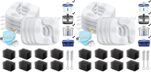 Veken Replacement Filters & Replacement Pre-Filter Sponges for 67oz, 95oz, 135oz Automatic Pet Fountain and 84oz Stainless Steel Cat Water Fountain Dog Water Dispenser in Kuwait