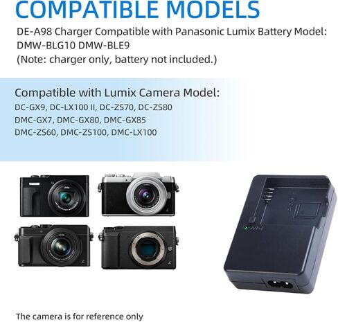 شاحن بطارية DE-A98 لبطارية DMW-BLG10 متوافق مع كاميرات باناسونيك لوميكس DMC-GX7، DMC-GX80، DMC-GX85، DMC-GX9، DMC-LX100، DMC-LX100 II، DMC-ZS100، DMC-ZS200 in Kuwait