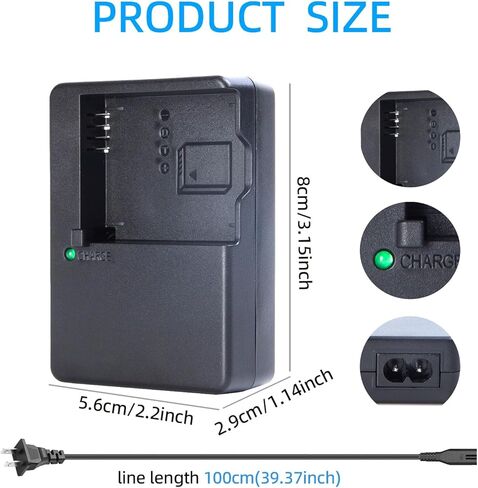 شاحن بطارية DE-A98 لبطارية DMW-BLG10 متوافق مع كاميرات باناسونيك لوميكس DMC-GX7، DMC-GX80، DMC-GX85، DMC-GX9، DMC-LX100، DMC-LX100 II، DMC-ZS100، DMC-ZS200 in Kuwait