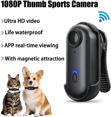 كاميرا TKMARS Mini Action 1080P بحجم الإبهام يمكن ارتداؤها مع مشبك مغناطيسي، كاميرا الجسم مع تسجيل حلقة الصوت والفيديو، كاميرا الجسم المحمولة المقاومة للماء للعمل الآمن والسفر والدراجات النارية والحيوانات الأليفة in Kuwait