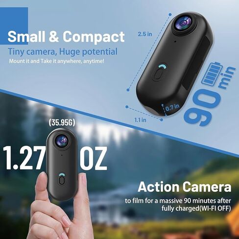 كاميرا TKMARS Mini Action 1080P بحجم الإبهام يمكن ارتداؤها مع مشبك مغناطيسي، كاميرا الجسم مع تسجيل حلقة الصوت والفيديو، كاميرا الجسم المحمولة المقاومة للماء للعمل الآمن والسفر والدراجات النارية والحيوانات الأليفة in Kuwait