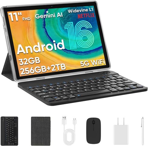 Tablet 11 Inch, Android 16, 32GB RAM+256GB Octa-Core, 8000mAh Battery, 1280 * 800 Touch Screen, 5+8MP Dual HD Camera (Black Case and Keyboard) in Saudi Arabia