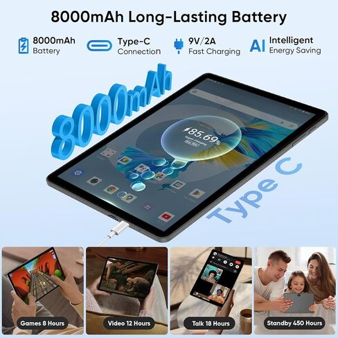 Tablet 11 Inch, Android 16, 32GB RAM+256GB Octa-Core, 8000mAh Battery, 1280 * 800 Touch Screen, 5+8MP Dual HD Camera (Black Case and Keyboard) in Saudi Arabia