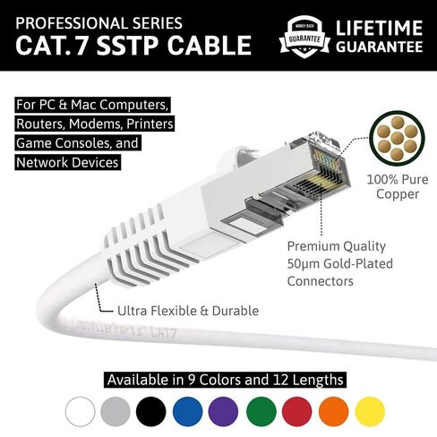 InstallerParts Ethernet Cable CAT7 Cable Shielded (SSTP) Booted 15 FT - White - Professional Series - 10Gigabit/Sec Network/High Speed Internet Cable, 600MHZ in Saudi Arabia