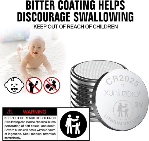 12-Pack CR2025 Lithium Coin Cell Battery, 3 Volt, for Child Safety, Compatible with Remotes, Key Fobs, Watches, Calculators - 7 Years Shelf Life in Saudi Arabia