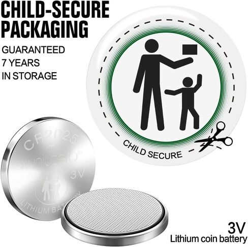 12-Pack CR2025 Lithium Coin Cell Battery, 3 Volt, for Child Safety, Compatible with Remotes, Key Fobs, Watches, Calculators - 7 Years Shelf Life in Saudi Arabia