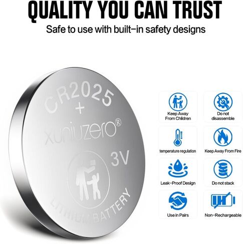 12-Pack CR2025 Lithium Coin Cell Battery, 3 Volt, for Child Safety, Compatible with Remotes, Key Fobs, Watches, Calculators - 7 Years Shelf Life in Saudi Arabia