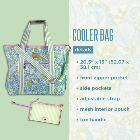 Lilly Pulitzer Beach and Picnic Cooler, Insulated Bag with Adjustable Shoulder Strap and Zipper, Large Soft Cooler for Groceries or Travel (Throw Me a Line) in Saudi Arabia