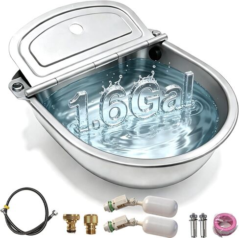 Automatic Water Bowl,Pet Water Dispenser with Float Valve,Stainless Steel Bucket no Splash Dog Drinking Dish, Water Trough with Discrete 3/4 to 1/2" Adapter (with Drainage Hole) in Saudi Arabia