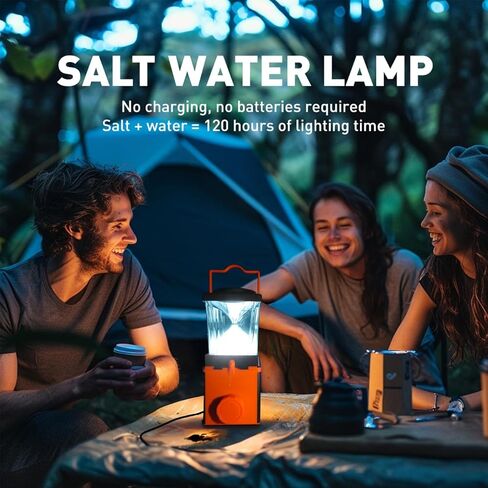 Salt Water Lamp - No Battery Needed, 350LM Brightness, 120-150 Hours Continuous Light, Portable LED Lantern for Fishing, Camping, Yoga & Home Use - FCC, RoHS , CE, Certified in Saudi Arabia