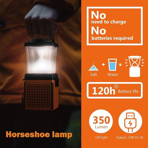 Salt Water Lamp - No Battery Needed, 350LM Brightness, 120-150 Hours Continuous Light, Portable LED Lantern for Fishing, Camping, Yoga & Home Use - FCC, RoHS , CE, Certified in Saudi Arabia