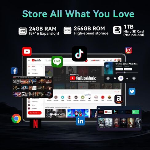 2026 Android 16 Tablet 11 Inch with Gemini AI, 24GB RAM + 256GB ROM /2TB TF, T7250 Octa-Core Processor, 1920x1200 FHD IPS Display, 8000mAh, GPS, Widevine L1, 2-in-1 Tablet with Keyboard Mouse Stylus in Saudi Arabia