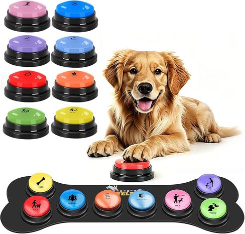 6 Pcs Dog Talking Button Set, Dog Buttons for Communication 30s Voice Recording Speaking Button Pet Speech Training Buzzers with 30 Scene Stickers and Waterproof Anti-Slip Mat for Animal Training in Kuwait