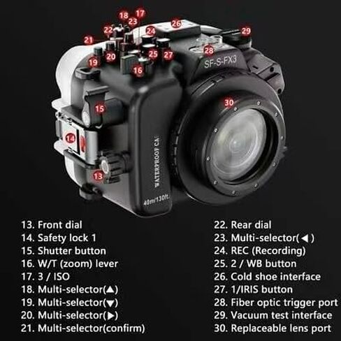 130ft/40 متر تحت الماء هيكل الكاميرا لسوني ألفا FX3 ILME-FX3 FX30 ILME-FX30 + WA005 6 بوصة قبة ميناء عدة + سوني FE 28 16-35 GM Gear in Kuwait
